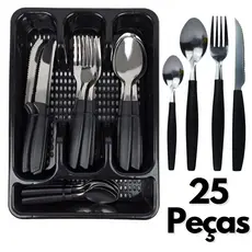 Jogo De Talheres 25 Peças Inox Conjunto Faqueiro Com Porta Garfos Colheres E Facas