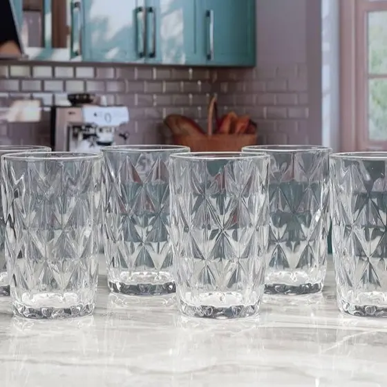Conjunto 6 Copos de Vidro Diamante 370ml Mesa Posta Drinks
