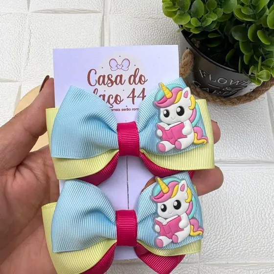 Laços de Cabelo Infantil Luxo Unicornio