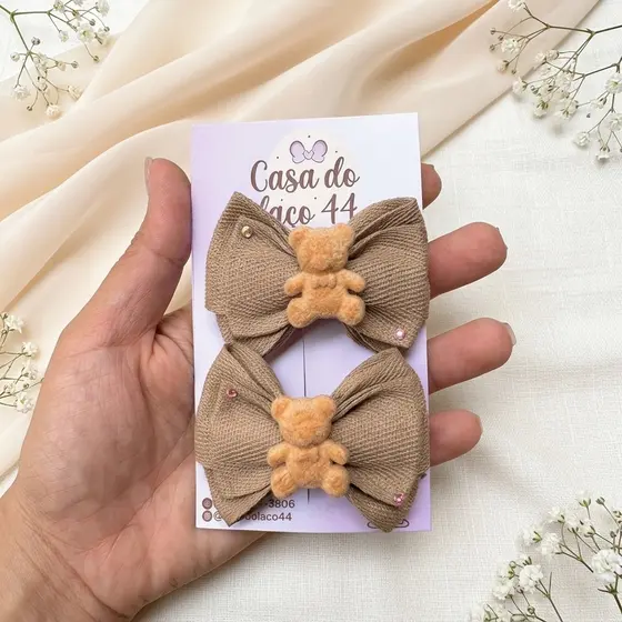 Laços de Cabelo Infantil Luxo Tecido Festa Marrom