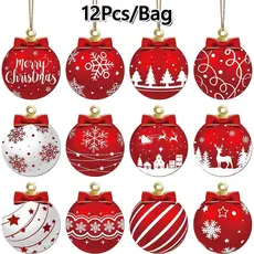 12 Pcs Bola De Natal Pingente Enfeite De Madeira Decorações Penduradas DIY Árvore Decoração Artesanal