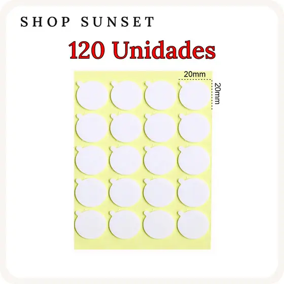 120un Adesivos Dupla Face 20x20mm c/ Orelha p Fixar Ilhós/Pavio Velas