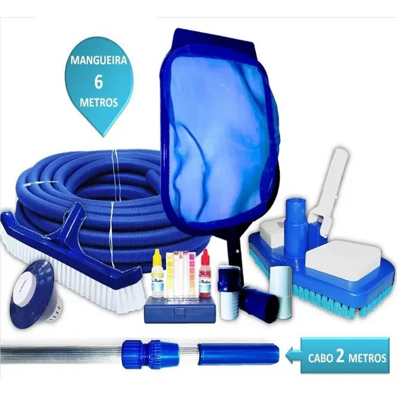 KIT LIMPEZA PARA PISCINAS MANG 6MT + CABO + CLORADOR +ESTOJO