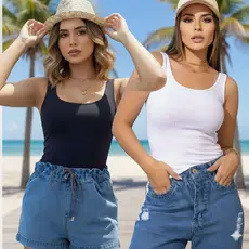 Regata Feminina Canelada em Algodão Ribana - Conforto e Estilo para o Dia a Dia Blusinha Moda Verão