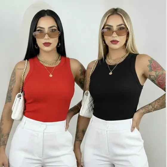 Regata Feminina Canelada Algodão Elastano Ribana Blusinha Básica Estilosa Casual Verão Moda Feminina