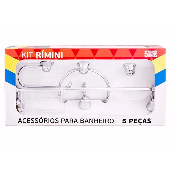 Kit 5 Peças Acessórios Conjunto Para Banheiro Completo Cromado Stamplas Rimini