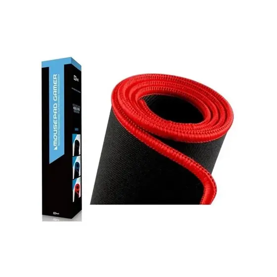 Mousepad Gamer Preto Grande 70x35 Speed Desk Borda Costurada Vermelho