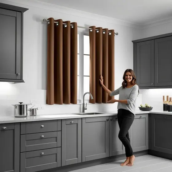 Cortina de cozinha bambina 2,00 largura x 1,40 comprimento com ilhós