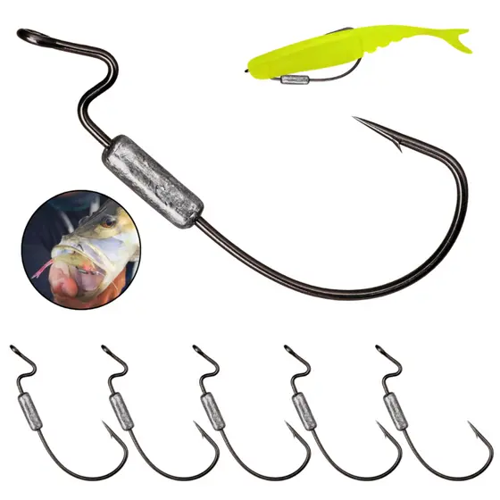 Anzol Offset Lastreado Kit 5un Ewg Robalo Isca Artificial Soft Pesca Esportiva Super Resistente