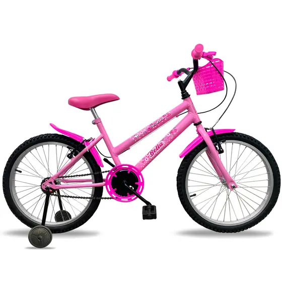 Bicicleta Infantil Aro 20 Feminina Com Cesta E Rodas Auxiliares Meninas