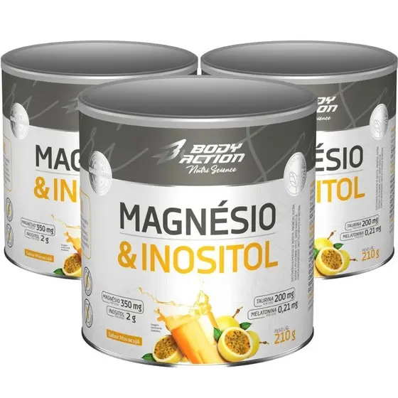 Kit 3x Magnésio e Inositol Taurina Melatonina 210g Bodyaction