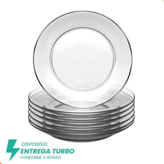 Kit com 6 Pratos Fundos de Vidro 22cm – Design Liso, Moderno e Sofisticado – Resistente