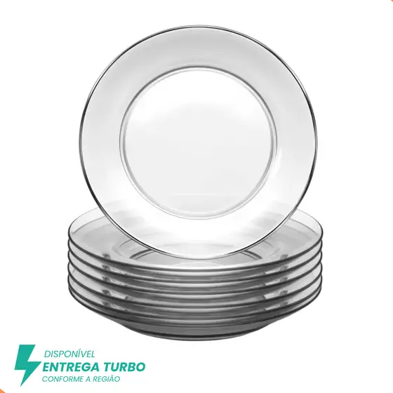 Kit com 12 Pratos Fundos de Vidro 22cm – Design Liso, Moderno – Resistente, Refeições Diária
