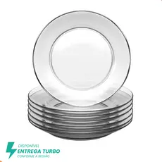 Kit com 12 Pratos Fundos de Vidro 22cm – Design Liso, Moderno – Resistente, Refeições Diária