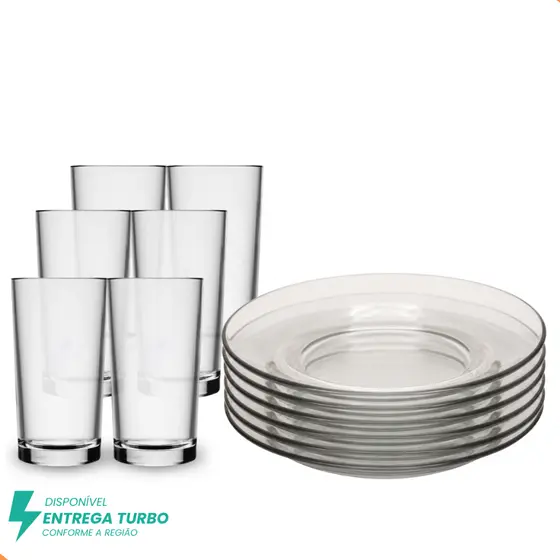 Aparelho de Jantar Em Vidro 12 Peças - 6 Pratos + 6 Copos Personalizados