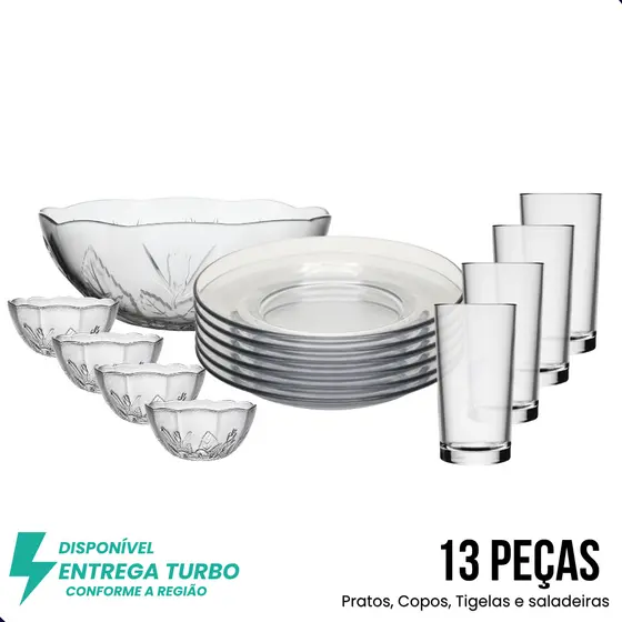 Aparelho de Jantar 13  Peças em Vidro Transparente Completo | Mesa  Posta  Elegante