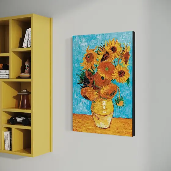 Quadro Van Gogh Doze Girassóis no Vaso Obras de Artes em Tela Acetinada