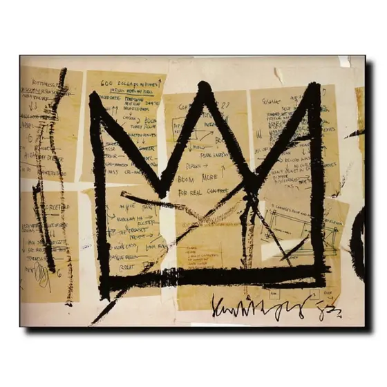 Quadro Jean Michel Basquiat Coroa Assinatura Oficial em Tela Acetinada