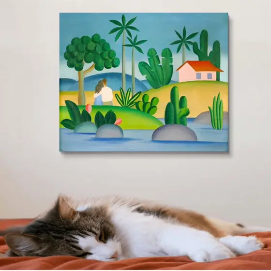 Quadro Tarsila do Amaral Idílio Obra de Arte Moderna em Tela Acetinada