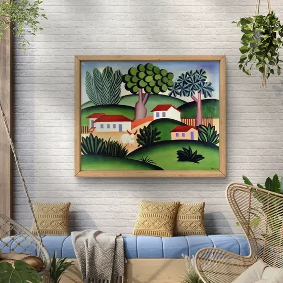 Quadro Tarsila do Amaral Paisagem com Touro Arte Moderna em Tela Acetinada