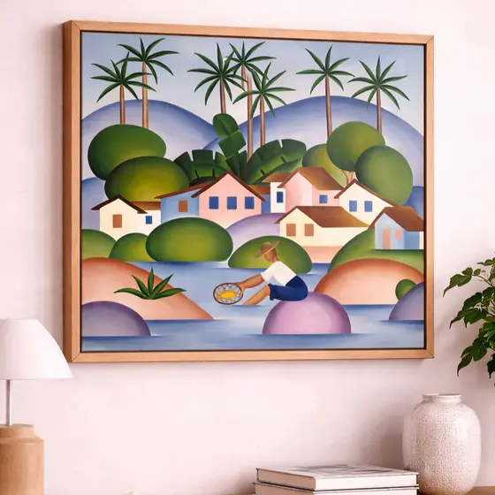 Quadro Tarsila do Amaral Um Pescador Obra de Arte Moderna em Tela Acetinada
