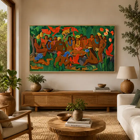 Quadro Tarsila do Amaral Batizado de Macunaíma 1956 Obra de Arte Moderna em Tela Acetinada