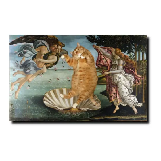 Quadro Decorativo Gatinho Nascimento de Venus Releitura de Sandro botticelli em Tela Acetinada