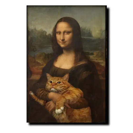 Quadro Decorativo Monalisa Com Gatinho Releitura Leonardo Da Vinci em Tela  Acetinada