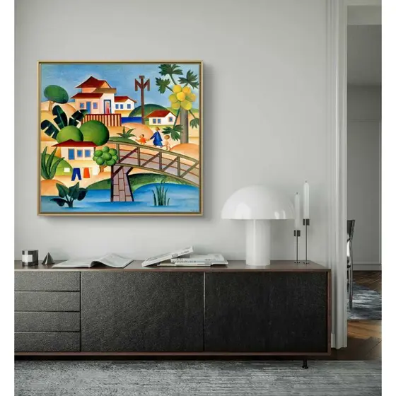 Quadro com Moldura Tarsila do Amaral O Mamoeiro Obra de arte moderna em Tela Acetinada