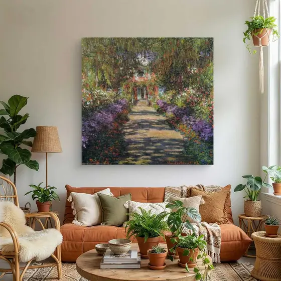 Quadro Decorativo para sala Grande Monet Caminho do Jardim obras de artes em tela acetinada