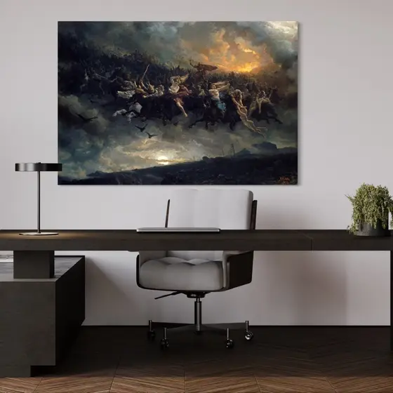 Quadro A Caçada Selvagem de Odin de Peter Nicolai Arbo Obra de Arte Nórdica em Tela Acetinada