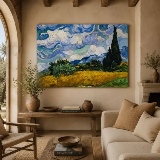 Quadro decorativo Campo de trigo com ciprestes Van Gogh - Obras de artes em tela acetinada