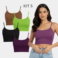 Kit 5 Blusinhas de alça Cropped de Ribana | Conforto, Elasticidade e Estilo