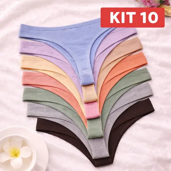Kit 10 Calcinhas Fio Dental Feminina Algodão Macia Conforto Total Cores Sortidas