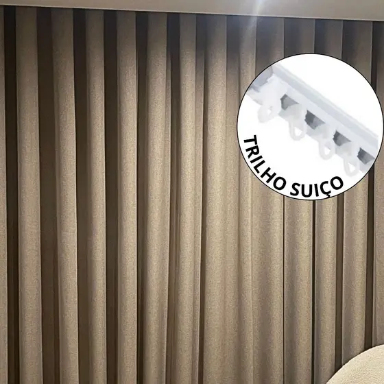 Cortina Trilho Suíço Blackout Tecido Corta Luz Luxo Premium Quarto Sala