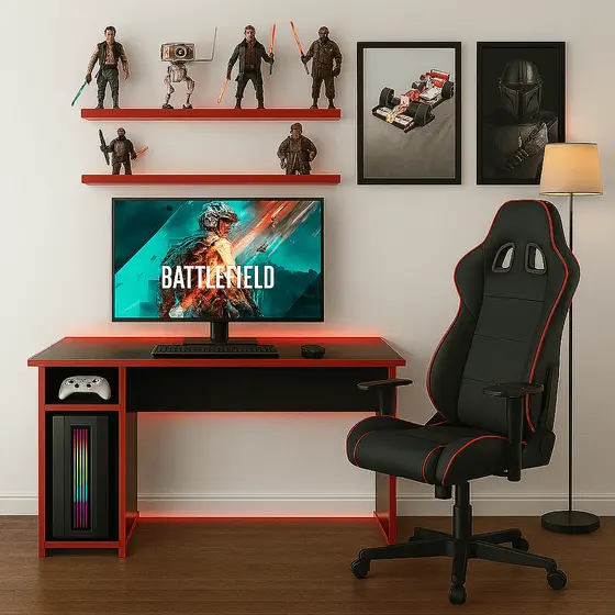 Mesa Gamer 114cm para Computador PC Gaming Desk com Suporte para CPU Escrivaninha Home Office Liberty Móveis