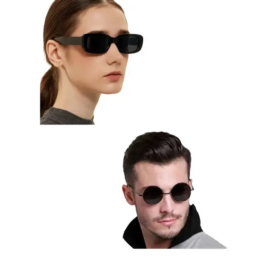 Óculos De Sol Retangular Retrô Vintage Hype Uv400 Premium Preto Pronta Entrega