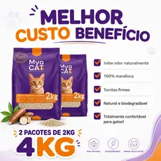 Kit Com 2 Mya Cat Areia Higiênica 100% Natural Mandioca 2kg