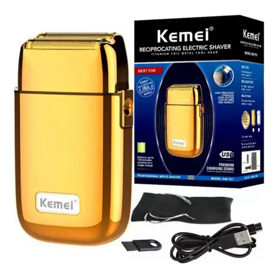 Máquina De Barbear Barbeador Shaver Kemei KM-TX1 Original dourado - Bivolt