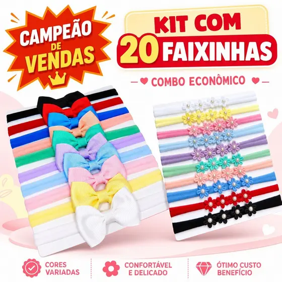 Kit 20 Faixas Laços faixinha para bebe menina Tiara flor para bebê roupinhas bebê