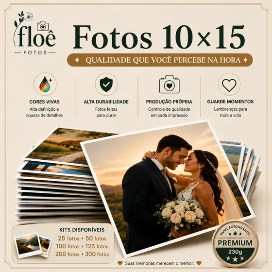 Revelação de Fotos 10x15 Kit até 125 Fotos Papel Fotográfico Premium Não Desbota Alta Qualidade