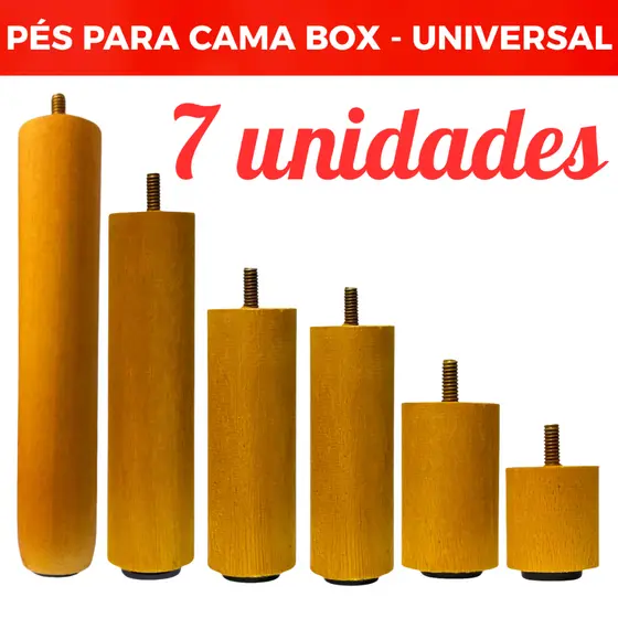 7 Pés Cama Box Ou Baú Casal Solteiro Várias Alturas Madeira Maciça Pezinho Universal - Cor Mel