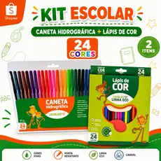 kit Lápis de Cor 24 cores + Canetinha - Caneta Hidrográfica 24 cores Simples -Linha Eco
