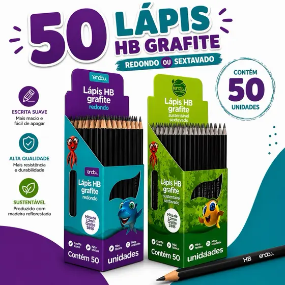 kit 50 Lápis preto HB N:2,lápis de escrever Eco