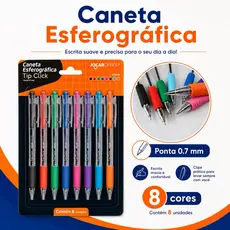Caneta Esferográfica Tip Click - 4 OU 8 Cores - Jocar - 0,7mm