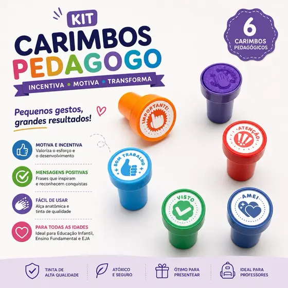CARIMBO PEDAGÓGICO AUTOTINTADO LEO&LEO - 6 ESTAMPAS