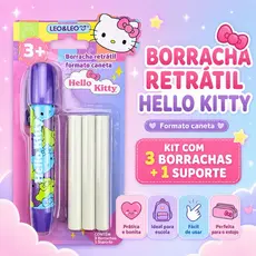 BORRACHA CANETA RETRÁTIL HELLO KITTY - BLISTER C/ 1 SUPORTE E 3 BORRACHAS LEO&LEO