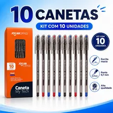Kit 10 Caneta Esferográfica Azul Preto Vermelho My Tech 0.7mm - Jocar Office