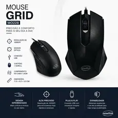 Mouse Óptico USB NewLink MO228 1000dpi 3 Botões Preto