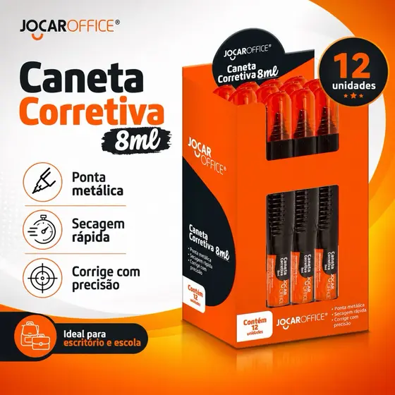 Corretivo Caneta 8ml Jocar Office Display 12 Unidades Escolar e Escritório